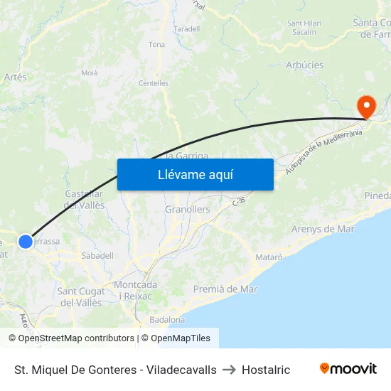 St. Miquel De Gonteres - Viladecavalls to Hostalric map