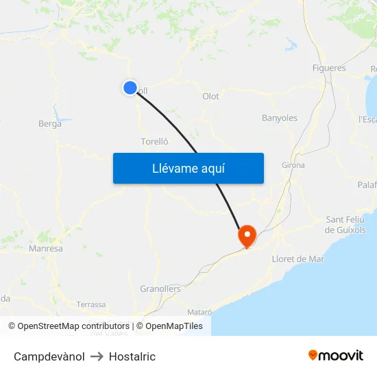 Campdevànol to Hostalric map