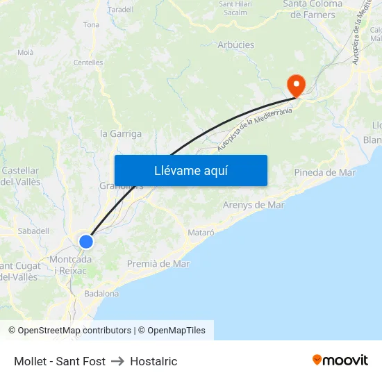 Mollet - Sant Fost to Hostalric map