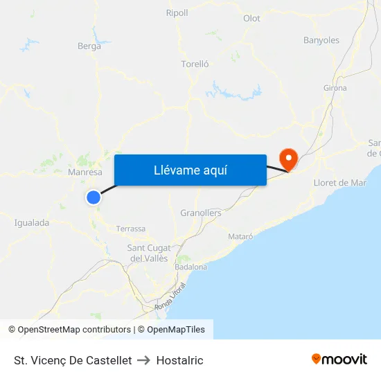 St. Vicenç De Castellet to Hostalric map