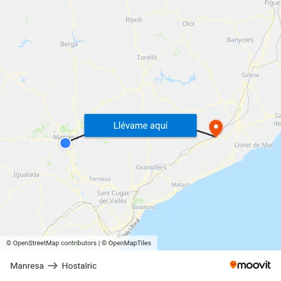Manresa to Hostalric map