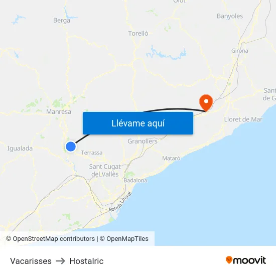 Vacarisses to Hostalric map