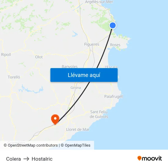 Colera to Hostalric map