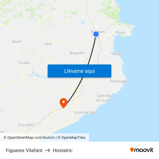 Figueres Vilafant to Hostalric map