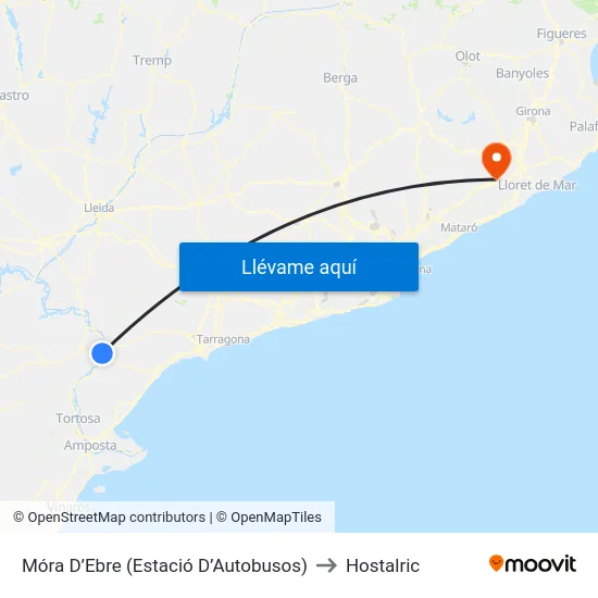 Móra D’Ebre (Estació D’Autobusos) to Hostalric map