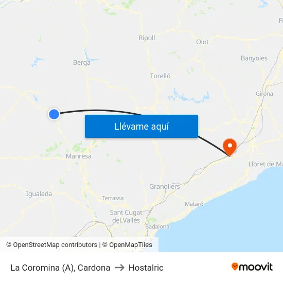 La Coromina (A), Cardona to Hostalric map