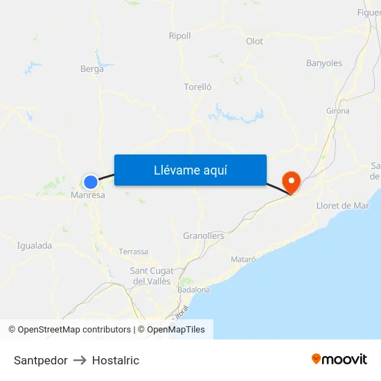 Santpedor to Hostalric map