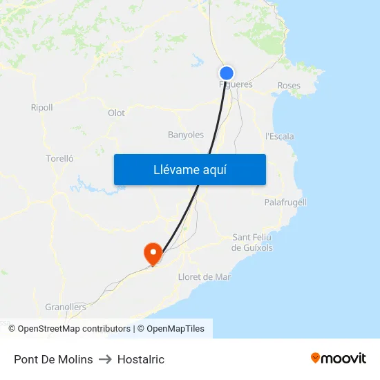 Pont De Molins to Hostalric map