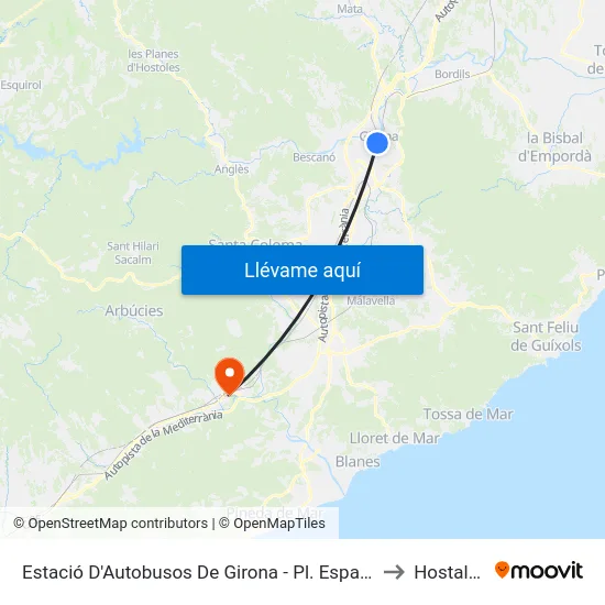 Estació D'Autobusos De Girona - Pl. Espanya to Hostalric map