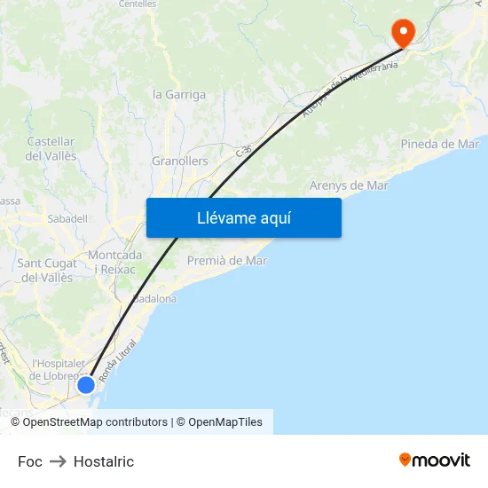 Foc to Hostalric map