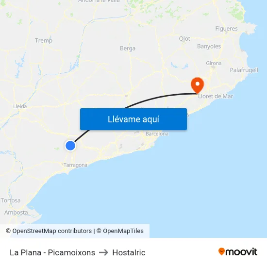 La Plana - Picamoixons to Hostalric map