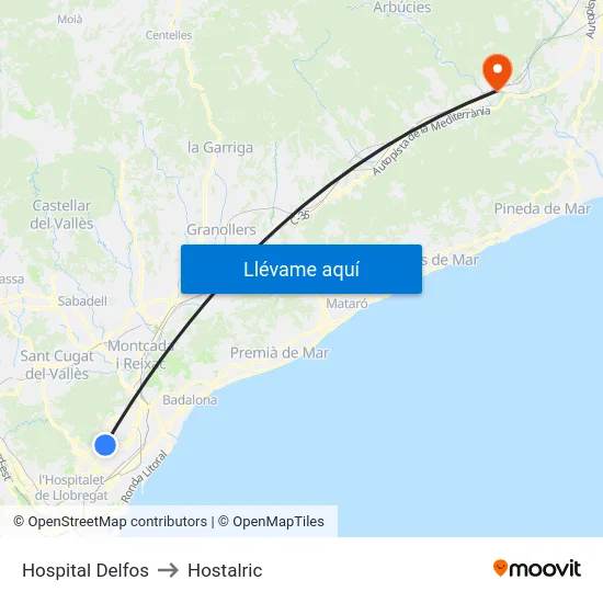 Hospital Delfos to Hostalric map