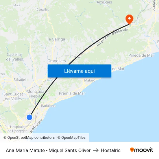 Ana María Matute - Miquel Sants Oliver to Hostalric map