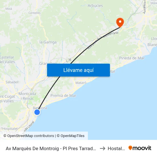 Av Marquès De Montroig - Pl Pres Tarradellas to Hostalric map