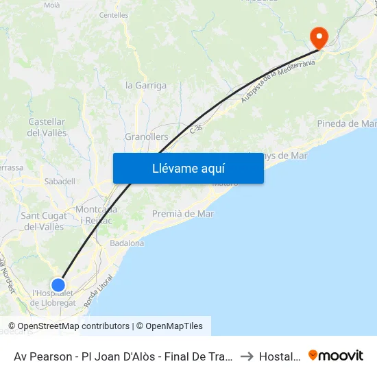 Av Pearson - Pl Joan D'Alòs - Final De Trajecte to Hostalric map