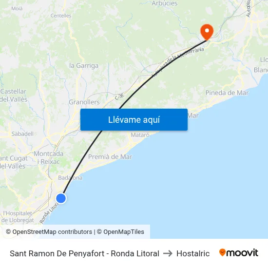 Sant Ramon De Penyafort - Ronda Litoral to Hostalric map