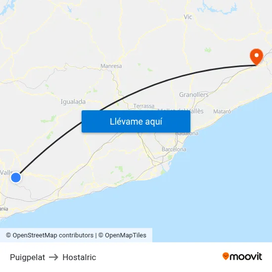 Puigpelat to Hostalric map