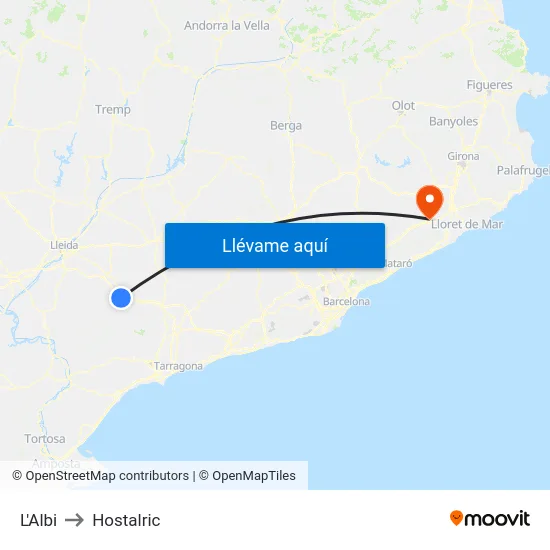 L'Albi to Hostalric map