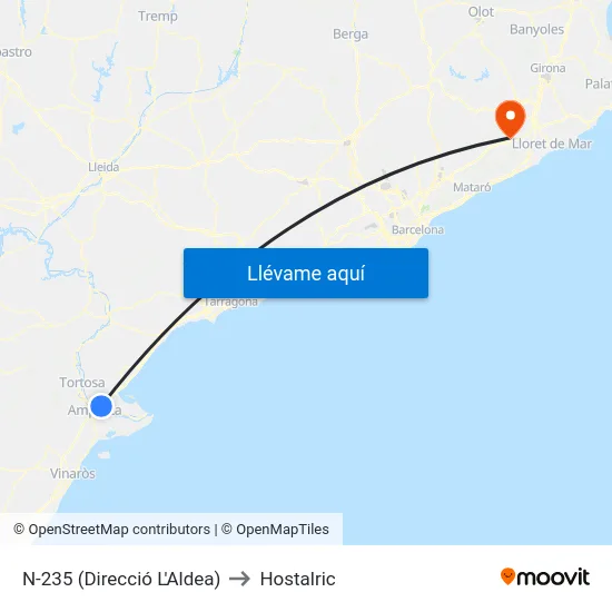 N-235 (Direcció L'Aldea) to Hostalric map