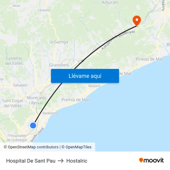 Hospital De Sant Pau to Hostalric map