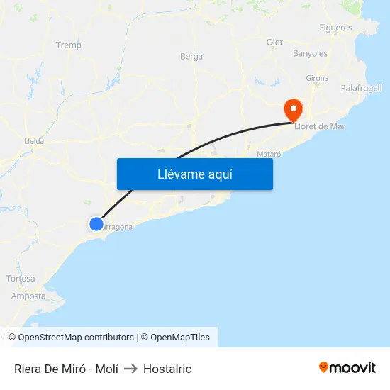 Riera De Miró - Molí to Hostalric map