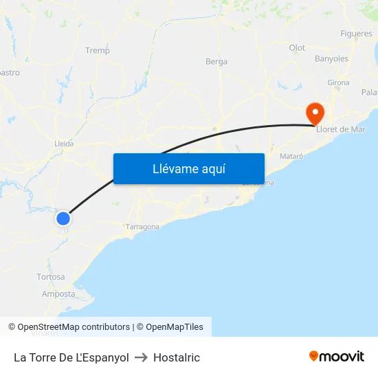 La Torre De L'Espanyol to Hostalric map