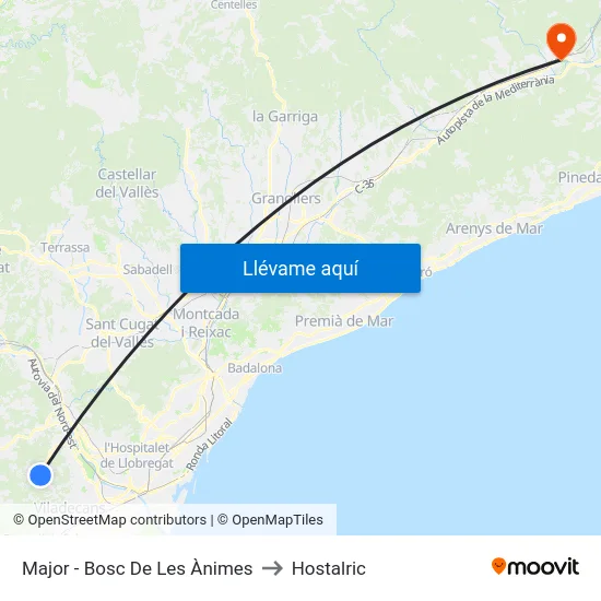 Major - Bosc De Les Ànimes to Hostalric map
