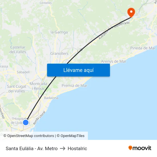 Santa Eulàlia - Av. Metro to Hostalric map