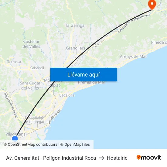Av. Generalitat - Polígon Industrial Roca to Hostalric map