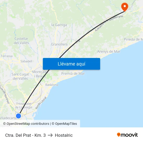 Ctra. Del Prat - Km. 3 to Hostalric map