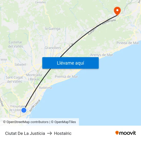 Ciutat De La Justícia to Hostalric map