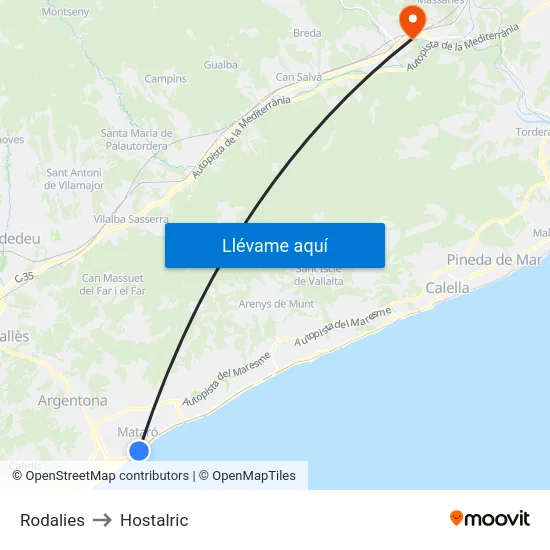 Rodalies to Hostalric map