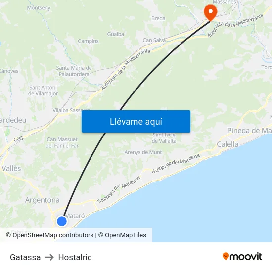 Gatassa to Hostalric map