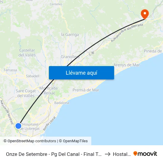 Onze De Setembre - Pg Del Canal - Final Trajecte to Hostalric map