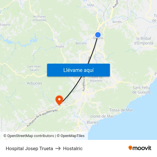 Hospital Josep Trueta to Hostalric map