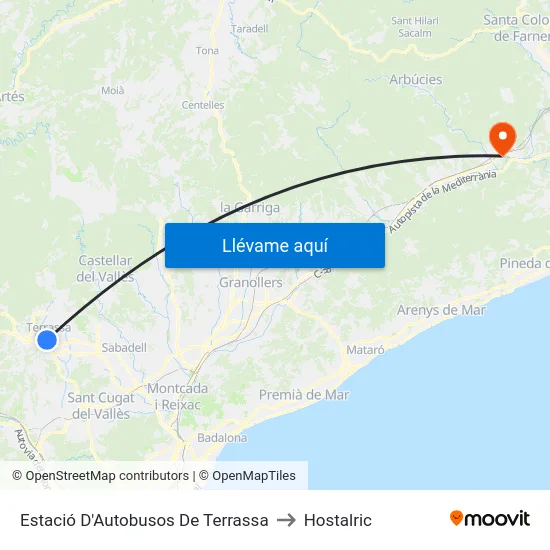 Estació D'Autobusos De Terrassa to Hostalric map