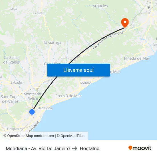 Meridiana - Av. Rio De Janeiro to Hostalric map