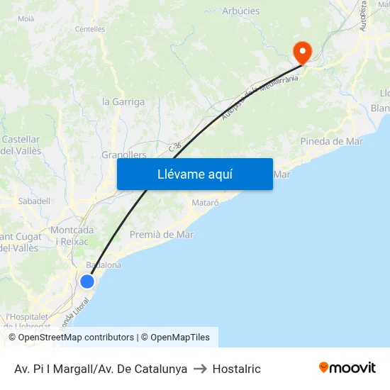 Av. Pi I Margall/Av. De Catalunya to Hostalric map