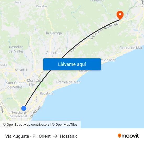 Via Augusta - Pl. Orient to Hostalric map