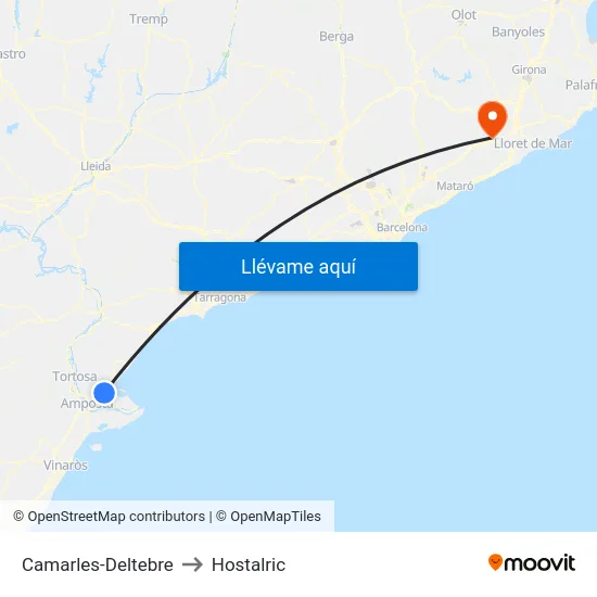 Camarles-Deltebre to Hostalric map