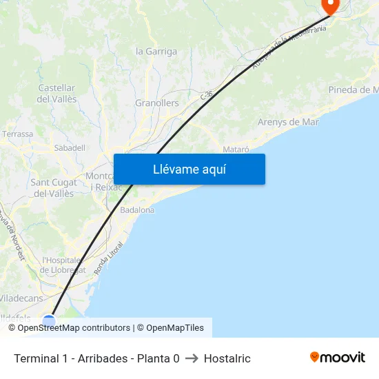 Terminal 1 - Arribades -  Planta 0 to Hostalric map