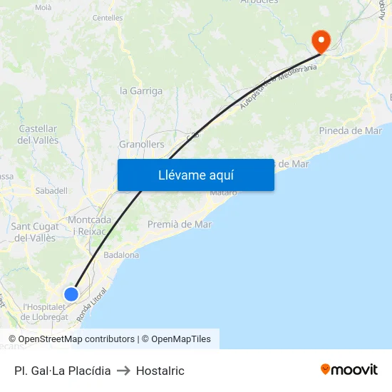 Pl. Gal·La Placídia to Hostalric map