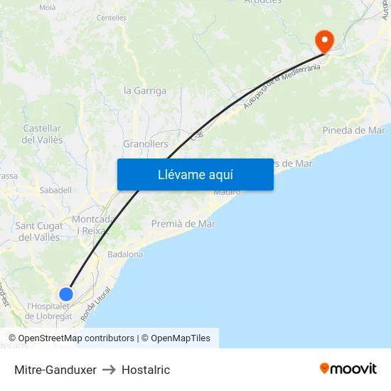 Mitre-Ganduxer to Hostalric map