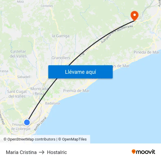 Maria Cristina to Hostalric map