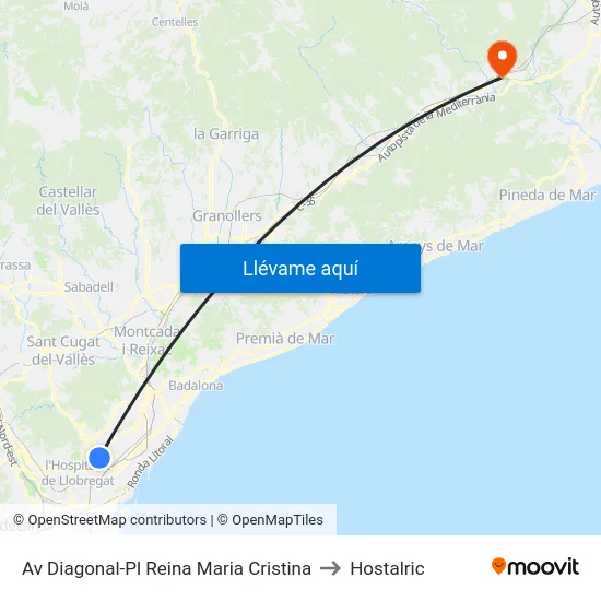 Av Diagonal-Pl Reina Maria Cristina to Hostalric map