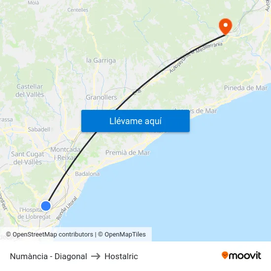 Numància - Diagonal to Hostalric map