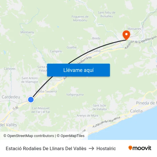 Estació Rodalies De Llinars Del Vallès to Hostalric map