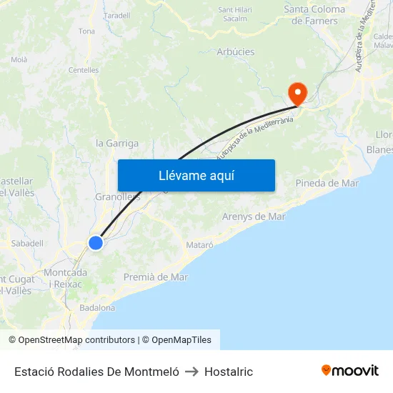 Estació Rodalies De Montmeló to Hostalric map
