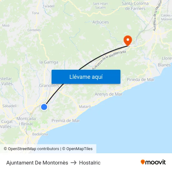 Ajuntament De Montornès to Hostalric map