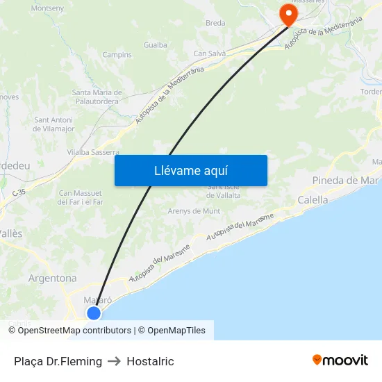 Plaça Dr.Fleming to Hostalric map